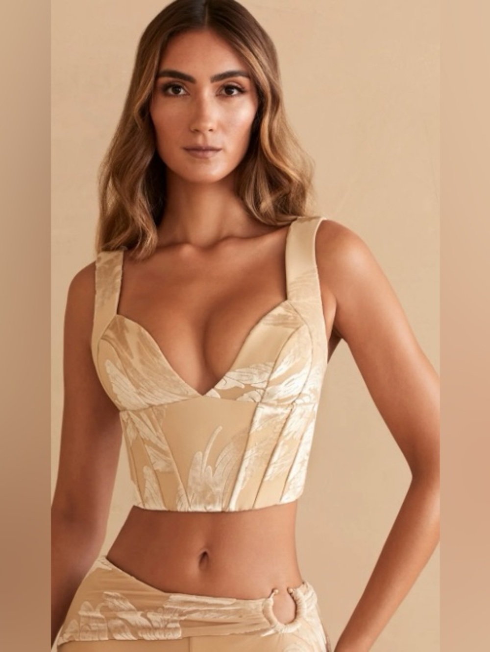 NWT Oh Polly Beige Print Corset Top Size 2